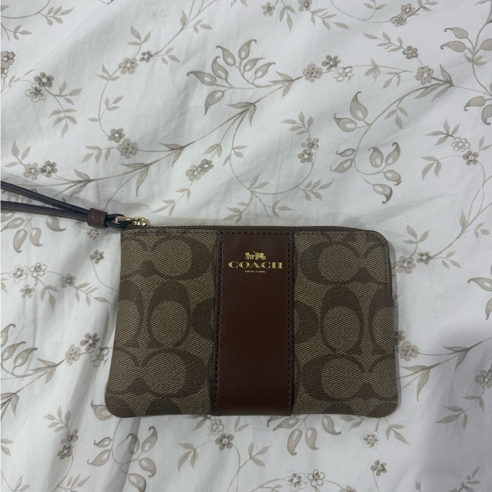 Coach Signature Brown and Tan Wristlet